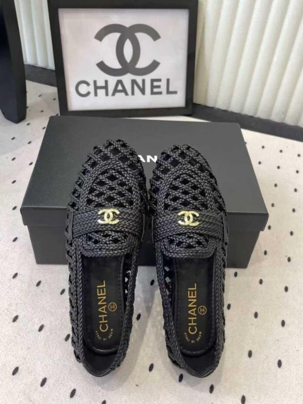 CHANEL Black Woven Interlocking CC Loafers - Picture 3 of 8